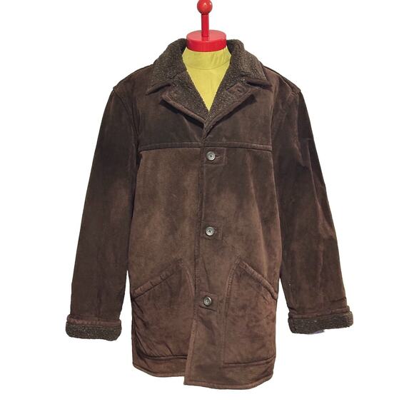 Fieldmaster Other - Vintage 90s Fieldmaster Suede Leather Brown Coat Jacket Faux Sherpa Lining M
